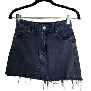 Topshop Moto Faded Black Frayed Mini Denim Skirt